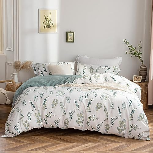 SOULFUL Bettwäsche 220x240 Baumwolle Florales Muster, ÖKO-TEX, Katharina | 100% Baumwolle, gewaschene Leinenoptik, Reißverschluss, 1x Bettbezug 135x200 cm & 1x Kissenbezug 80x80 cm