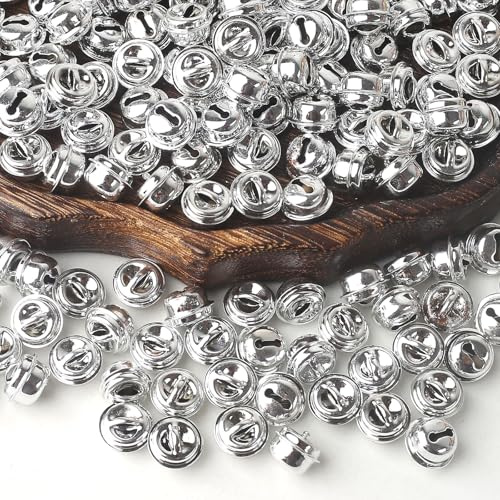 HERZONE 150pcs Glöckchen Metallglöckchen in Silber, kugelförmig Schellen, Weihnachtsglöckchen (Silber)