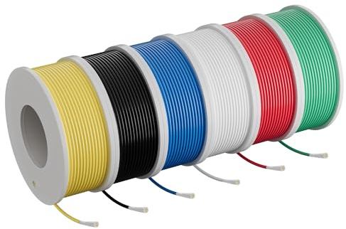 HiFind 22 AWG Stranded Core Hook up Wire Spool 25 Ft Each-6 Colors Flexible 22 Gauge Electrical Tinned Copper Wire Kit, PVC Easy to Peel Led Solder Arduino Breadboard Wire for DIY, Lamp & Doorbell