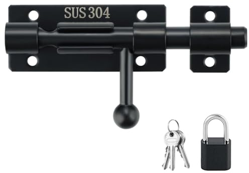 Mooche Slide Door Lock Gate Bolt, Heavy Gate Latch, Set with Padlock 4 Inch