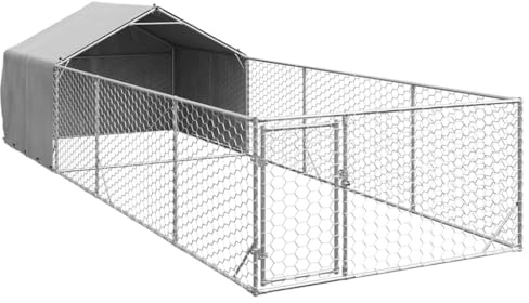 vidaXL Hundehütte für den Außenbereich mit Zaun 6 x 2 x 1,5 m Stahl verzinkt