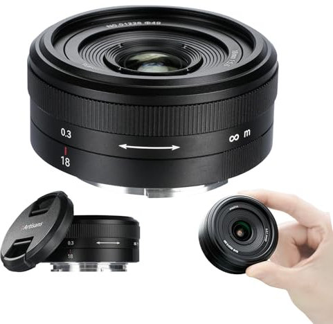 7artisans 18mm F5.6 E Mount Objectif Ultra Fin Plein Cadre Point Manuelle Grande Ouverture Distance focale Fixe Objectif,Filtres 49mm compatibles,Sony A7III A9 NEX 3 7 A6100 A6300 A6500 (Noir)