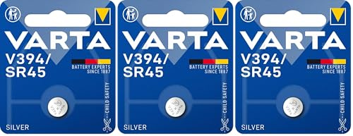 VARTA Piles Bouton V394/SR45 oxyde d'argent, Lot de 3, Silver Coin, 1,55V, Emballage sécurisé pour Les Enfants, pour Montres, clés de Voiture, télécommandes, Made in Germany