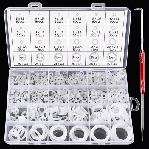Lyeteung 600 Stücke 24 Größen O Ring Dichtungsringe Set, Silikon Dichtungen Ringe Kit, O Ring Sortiment mit Doppelkopf Pick und Haken, für Sanitär Unterlegscheiben Auto Schnellreparatur, Weiß