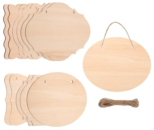 sourcing map Unfinished Hanging Wood Sign Blank with Ropes 6x5 Unfinished Wood Crafts Boards Wooden Plaques for Crafts DIY Burning Carving Door Wall Decoration, 6 Kinds of Styles, Pack of 12