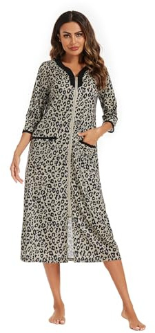 Citridarll Womens House Coat Zipper Front 3/4 Sleeves Robe Loungewear Full Length Sleepwear with Pockets Bathrobe Nightgown, S-2XL