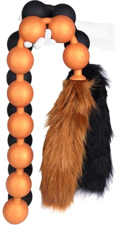 SAHOOSAFETY Perlina anale in silicone a coda di volpe con catena anale con 9 palline, tappi anali a coda di volpe, giocattolo sessuale SM, masturbazione, dildo anale for donne e uomini(Gold,L)