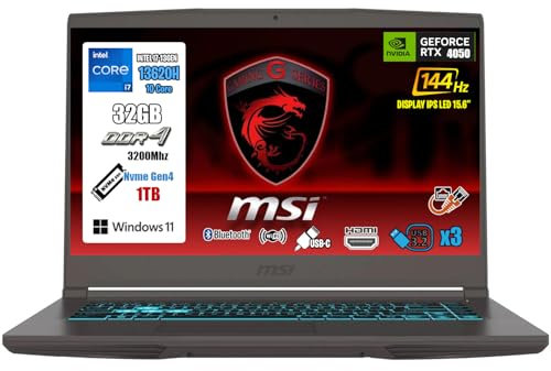 MSI Thin 15 Pc Gaming, Notebook Gaming I7-13620H, 16GB RAM, 512Gb SSD, 15.6 FHD 144Hz IPS, GeForce RTX 4050 (6GB GDDR6), Win 11 Home, Tastiera Retroilluminata, Pc Portatile, Laptop Gaming Superior
