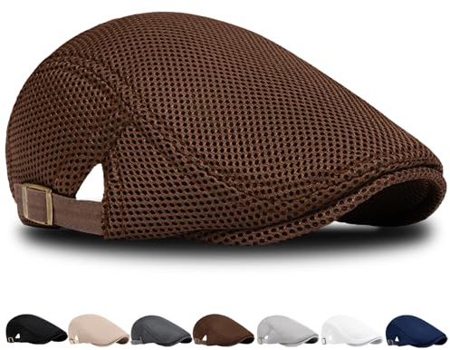 Boinas Hombre Gorros Transpirables De Malla, Gorra de Vendedor de Periódicos Newsboy para Hombre y Mujer, Boina Plana Transpirable de Malla Verano Circunferencia de la Cabeza 55-60cm(marrón)