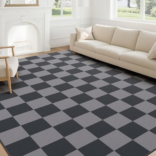 SOANNY Teppich Wohnzimmer Waschbar rutschfest 140x200 cm, Schwarz-Grau
