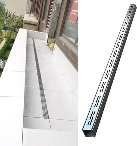 Tapa Desague Terraza Rejilla de Drenaje de Canal de Acero Inoxidable, Tubo de Drenaje de Zanja + Codo de 90 Grados + Conector en T, Rejilla de Drenaje de Zanja Exterior para Patio/ Subterráneo(A,7x3cm