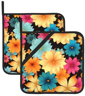 Pot Holder with Pocket Oven Pot Holders Heat Resistant Potholder Beautiful flowers Pot Holders for Kitchen Terry Cloth Coaster Oven Mitts Hot Pads Trivet for Baking Cooking