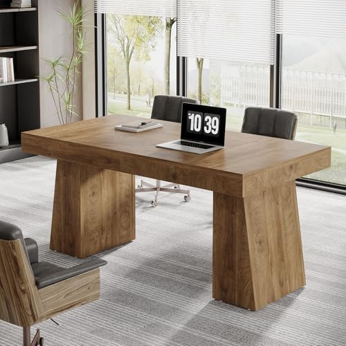 Tribesigns Executive Desk 140cm Modern Wooden Computer Desk Business Workstation Small Conference Table Light Brown