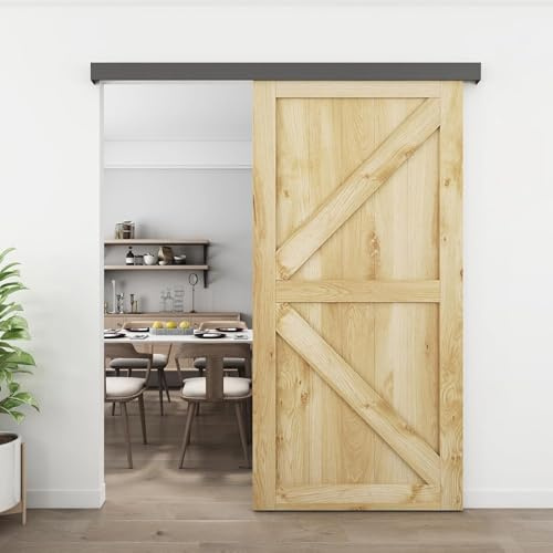 JUBEST 244cm Barn Door Hardware Kit, Aluminium Alloy Box Rail Hidden Sliding Door Hardware for Classic Modern Interior Single Wooden Door,Low Clearance, Black Colour