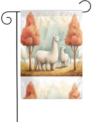 WHJDPP Bandiere da giardino con stampa di alpaca sotto gli alberi di sequoia 30,5 x 45,7 cm, per decorazione da cortile con larghezza di 3 cm (solo bandiera, asta non inclusa)