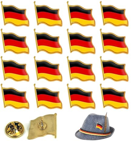 AEIXYA 16 Stück Deutschland Anstecker Set, Patriotische Anstecknadeln mit Deutschland Flagge Design für Fußball EM, Oktoberfest, Sportevents, Sammlung, Geschenkidee für Fans und Familie