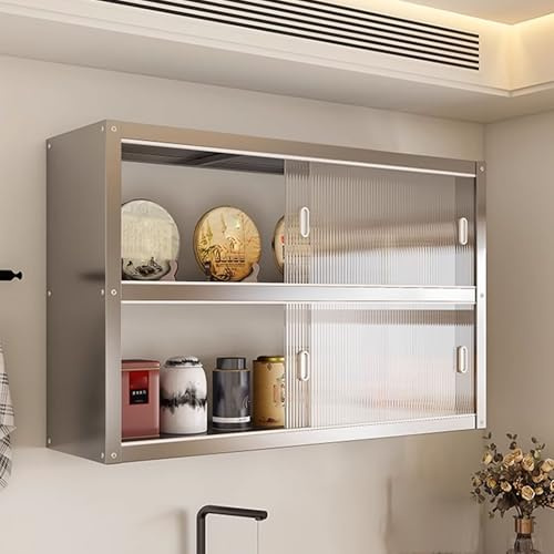 Mehrzweckschrank Hängeschrank Küche Mit Transparenten Schiebetüren Materialien: Edelstahl und Acryl Zwei Montagemöglichkeiten Tragkraft Pro Ebene: 25 Kg Schrank Küche(100 * 30 * 70cm)