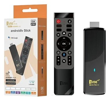 Android 14.0 TV Stick, 8GB RAM 128GB ROM, Supports 2.4G/5G Wi-Fi, Bluetooth 5.0, 8K Ultra HD, HDMI, Voice Remote