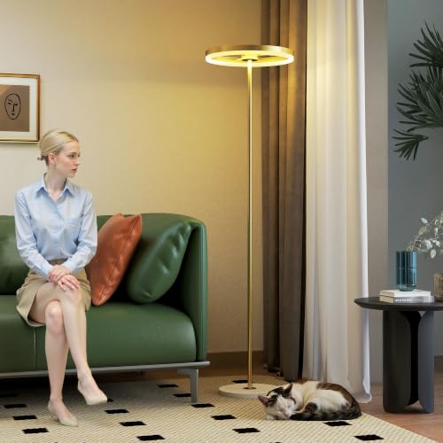 HOMCOM Lampada da Terra Moderna Luce LED Dimmerabile 3 Luminosità Oro | Lampada a Piantana, Paralume in Acrilico, Interruttore a Pedale, per Camera da Letto e Soggiorno