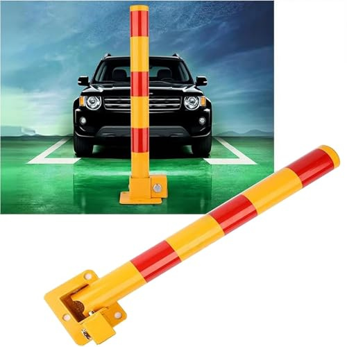 Bolardos de señalización de tráfico, Bloqueador de estacionamiento plegable 23,6 pulgadas, poste tubo tráfico con cerradura, postes protección for estacionamientos(Red Yellow)