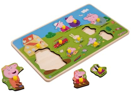 Eichhorn Peppa Pig puzzle a incastro, 13 pezzi, puzzle in legno con motivo a famiglia, promuove le capacità motorie e la prima comprensione della forma, in compensato di tiglio certificato FSC, 30 x