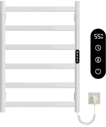 SHUGUANG Scaldasalviette Elettrico Bagno, 700 x 500mm 175W Termoarredo Elettrico Bagno con LED Touch Screen, 0-9h Timer e 30-70℃ Temperatura, IPX4 Termoarredo Elettrico da Parete, Bianco
