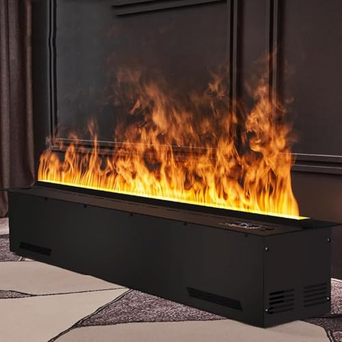 Petite Cheminée électrique, Cheminée à Atomisation 3D Encastrée avec Minuterie, Flammes De Couleurs Multiples Réglables, Télécommande, Couleur De Flamme Et Luminosité Régla, 150cm/59.0in