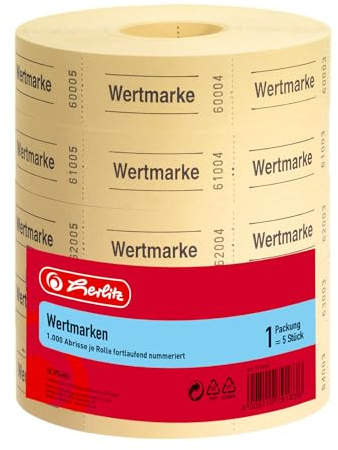 Herlitz 791830 Neutrale Wertmarken, 5x1000 Abrisse, farblich sortiert (1, 5x1000 Abrisse)