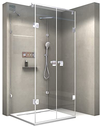 BERNSTEIN Duschkabine U-Form 8mm ESG Rahmenlose Glas-Dusche EX412 Klarglas- Duschwand 80 x 80 x 195cm