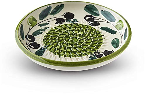 The Great Garlic Grater Garlic Grater Plate Ref 12 Handmade Hand Painted Cordoba Spain Cream Plate Green Circle Rim Olive Pattern