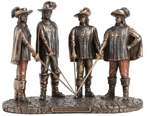 Veronese Design The Muskeeers All for One Bronze-Statue | Kaltgussharz, handbemalte Akzente, 14,61 cm hoch, 19,68 cm lang, 9,53 cm tief