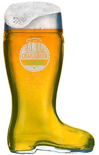 MeinGlas - Bota de cerveza (1 L, con grabado personalizado [nombre] y [Diseño 01]