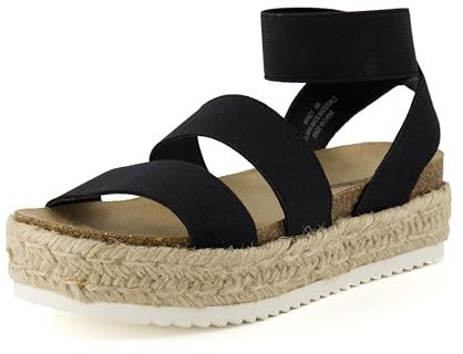 CUSHIONAIRE Mandy Wedge Sandals for Women 2026 – Strappy Platform Sandals with Arch Support, Cute Summer Espadrille-Style Platform Dressy Slip-On, BLACK 9