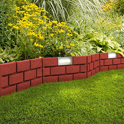 1,8 Meter LED beleuchtete Solar Beetumrandung Steinoptik 4 Stück je B45xH29 cm Beeteinfassung Rasenkante Beetumrandung Braun