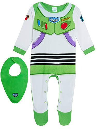 Disney Baby Boy Toy Story 4 Buzz Lightyear Strampler + Bandana-Lätzchen, Geschenkset Gr. 0-3 Monate, grün/weiß