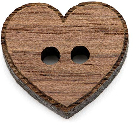 NaturSchatulle Holzknöpfe Motiv Herzform | 5 Stück Nussbaum 2 Loch Knöpfe Holz DIY Basteln Nähen Schmuckherstellung Annähen Kinderknöpfe