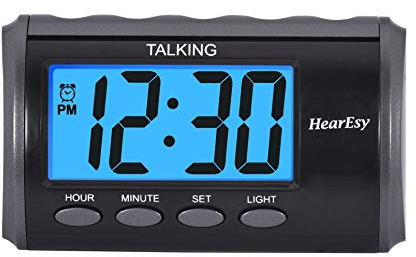 TimeChant 1714 - Sveglia parlante per ipovedenti, con numeri grandi, orologio da giorno per anziani, funzionamento a batteria, grande display, colore: nero