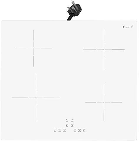 Induction Hob 4 Zone, Plug-in Electric Induction Cooker, Built-in 60cm Cooktop with Touch Controls, Crystal White Glass Panel,13Amp 2800W