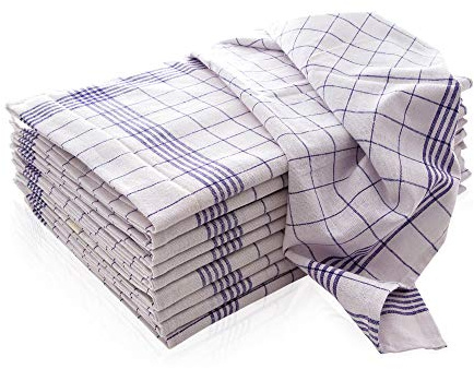 10-er Set Halbleinen Geschirrtücher | Küchentücher | Geschirrhandtücher aus 50% Baumwolle & 50% Leinen | ÖKO-TEX Standard geprüft | Premium-Qualität (Blau-Weiss, 50 x 70 cm)
