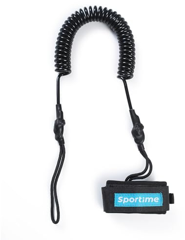 Sportime SUP Leash | Surfboard Leine | Sicherheitsseil | Elastische Fußschlaufe | Stand Up Paddling | Klettverschluss | Ankle Straß | Nylon, Neopren, Metall | Markenqualität
