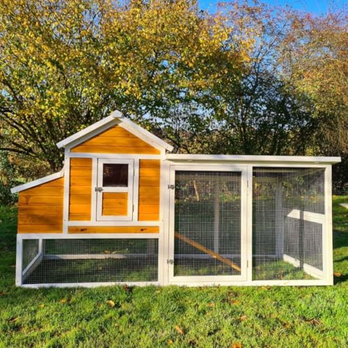 Animal Valley - Poulailler avec Toit Renforcé en Plastique - Pin et Shingle - L 2,36 x l 1,1 x H 1,24 m - Taille XL - Marron et Blanc - pour 6 à 8 Poules