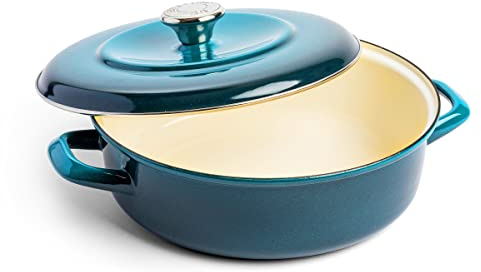 Merten & Storck Dutch Oven Flacher Runder Schmortopf, 26cm/3.8 Liter, Tiefblau