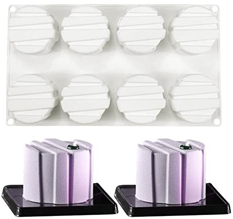Stampo per torta in silicone Bakeware Dessert Mousse Stampo per sapone fai da te, 8 fori Cilindrocon rigato