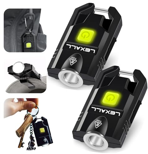 lexall LED Small Flashlight, 2 Pack 500Lumens Bright Mini Keychain Light, USB Rechargeable Pocket Lights with 3 Modes Compact Baseball Cap Lights Indoor and Outdoor for Walking,Searching and Hiking