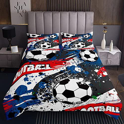 Homemissing Copriletto da calcio trapuntato per bambini e ragazzi con palloni da calcio trapuntati per letto singolo
