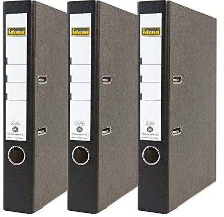 Idena 90082 - Ordner für DIN A4, 5 cm schmal, Wolkenmarmor, schwarz, 3 Stück