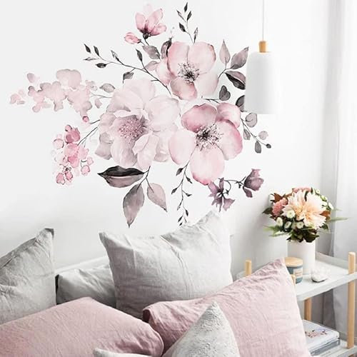 COVPAW® Wandtattoo Wandaufkleber XXL Gemalte Pfingstrose Rosa Blumen Wandsticker Wandbild Bilder Wohnzimmer Schlafzimmer Deco