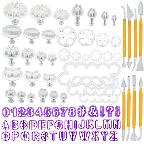 84 Pcs Cake Decorating Tools Fondant Cutters, Flower Cutters for Sugarcraft, Rose Flower Alphanumeric Characters Moulds Set Best Gift for Biscuits Chocolate Fondant Almond Sugar Syrup