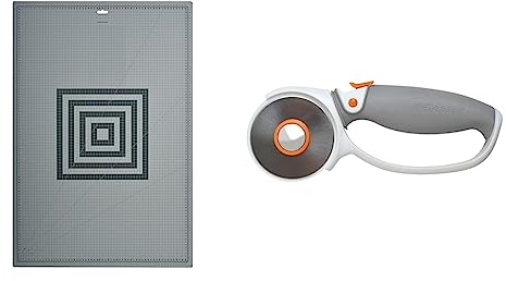 Fiskars A1 Schneidematte, 60 cm x 91 cm, Schnittfest, 1003896 & Titan-Rollmesser, Ø 60 mm, Für Rechts- und Linkshänder, Orange/Weiß/Grau, 1004753