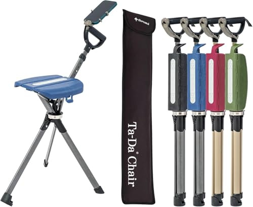 Ta-Da Chair Series 2 Pro - Bastón de Senderismo con Asiento, Taburete Exterior Plegable (Máx. 136kg), Chasis de Aluminio, Ideal para Trekking - Azul, Ajustable
